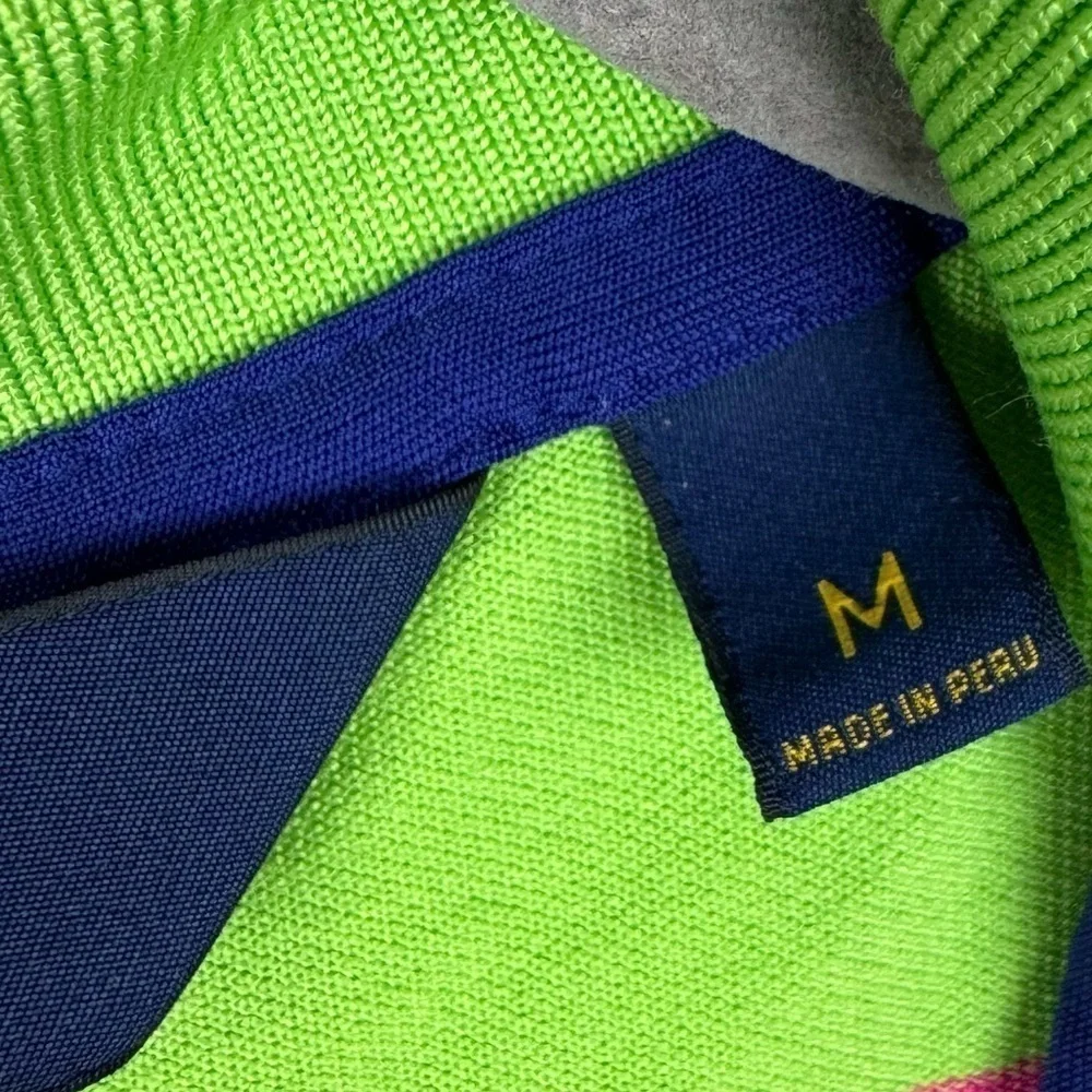 Ralph Lauren Polo Golf Bright Green and Pink Striped Polo, Size Medium